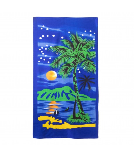 Prosop plaja, 70x140cm, microfibra, multicolor, gramaj 260 g, model apus cu un palmier